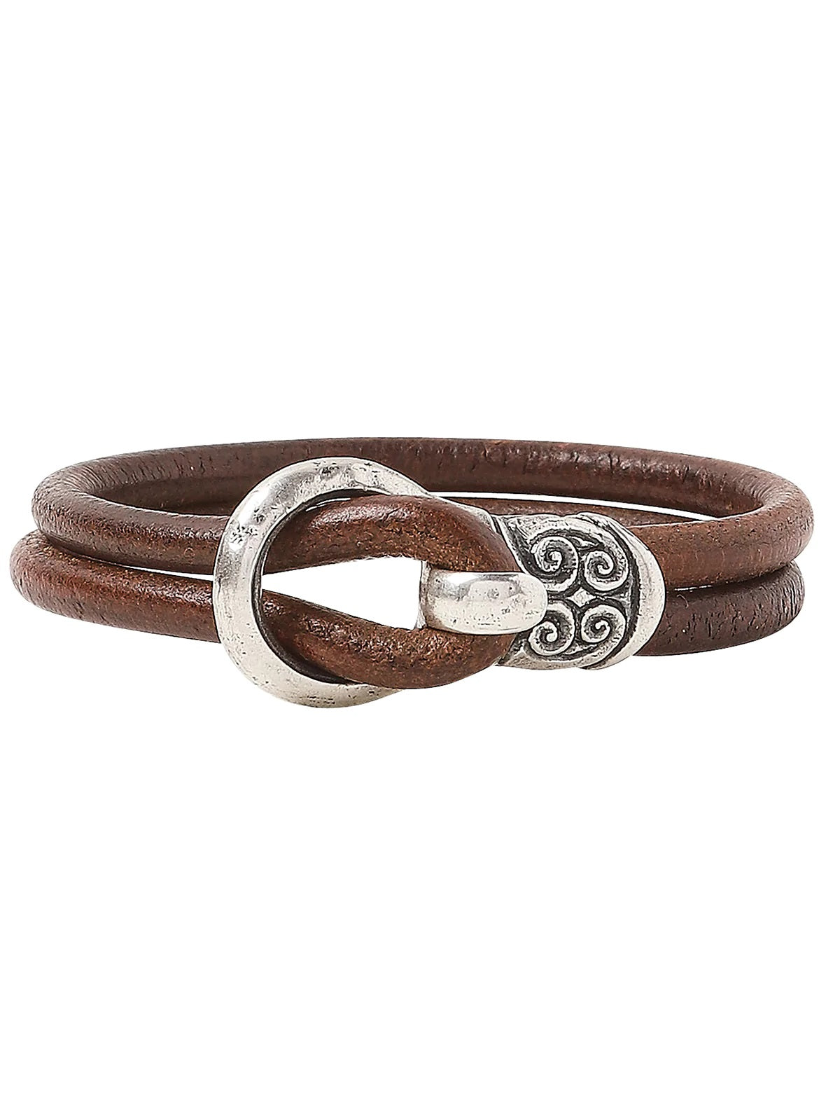 MEN'S LEATHER STERLING SILVER BUCKLE BRACELET