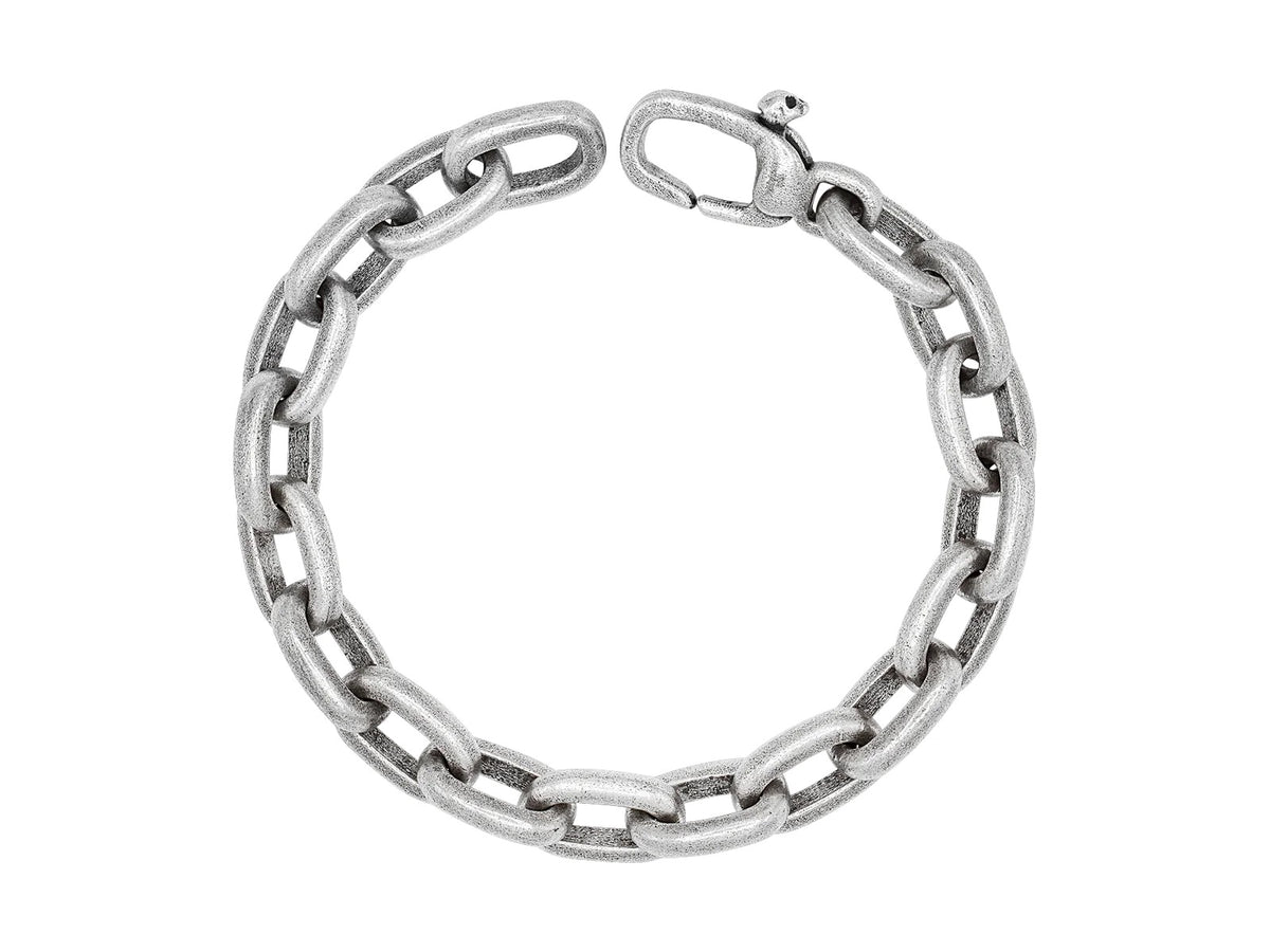 MENS ARTISAN STERLING SILVER CHAIN BRACELET, OVAL LINKS, WITH NO STONE