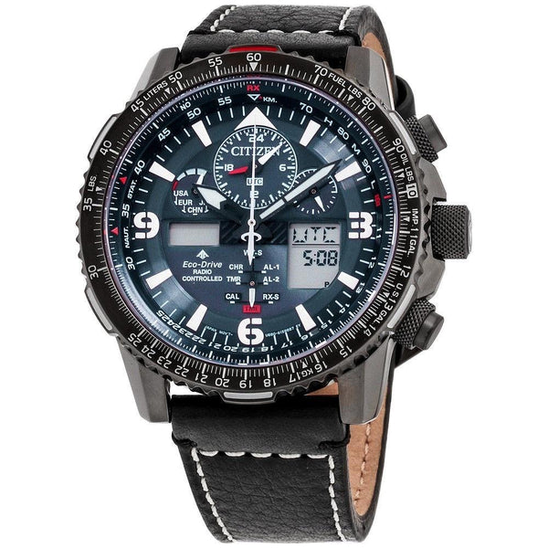 Citizen Men's JY8077-04H Skyhawk A-T Chronograph Black Leather Watch