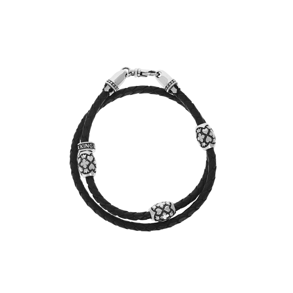 MENS DOUBLE WRAPPED LEATHER BRACELET WITH MOTIF BARREL BEADS