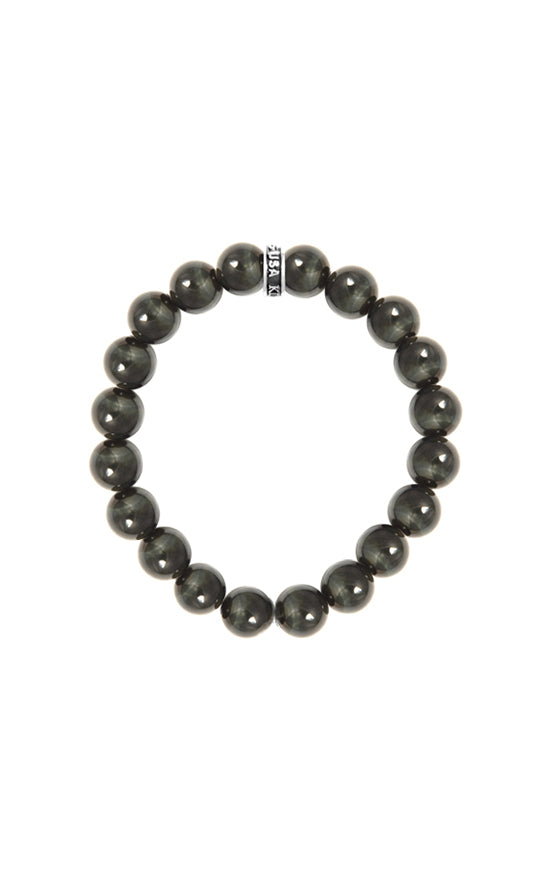 10MM BLUE TIGER EYE BEADED BRACELET W/ LOGO RING