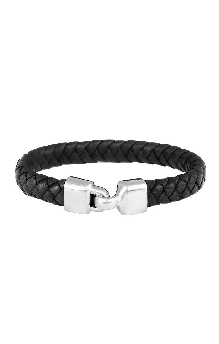 MENS SMALL BRAIDED LEATHER BRACELET WITH HOOK CLASP