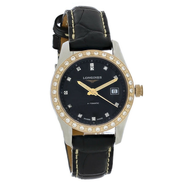 Longines Women's L2.285.5.57.3 Conquest  Black Leather Watch