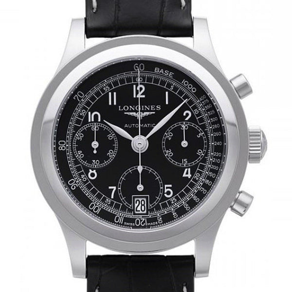 Longines Men's L2.768.4.53.2 Heritage Chronograph Black Leather Watch