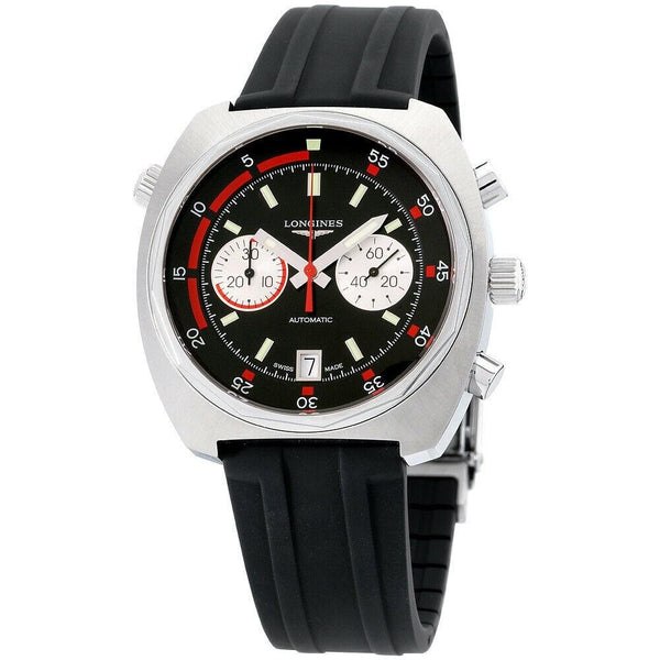 Longines Men's L2.796.4.52.9 Heritage Chronograph Black Silicone Watch