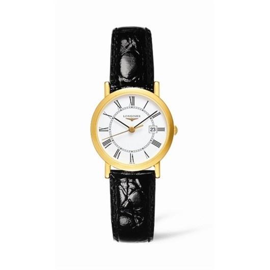 Longines Women's L42796112 La Grandes Classiques Flagship 18kt Yellow Gold Black Leather Watch