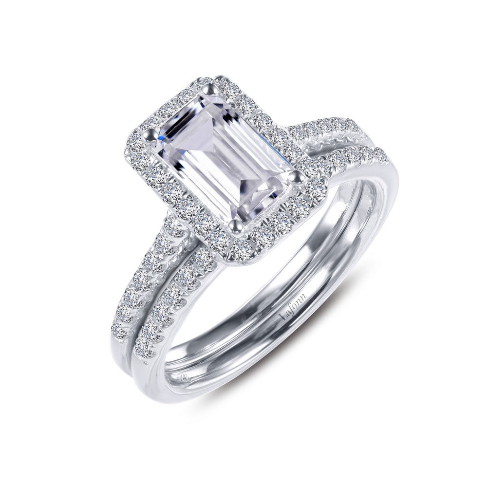 Emerald-Cut Halo Wedding Ring Set