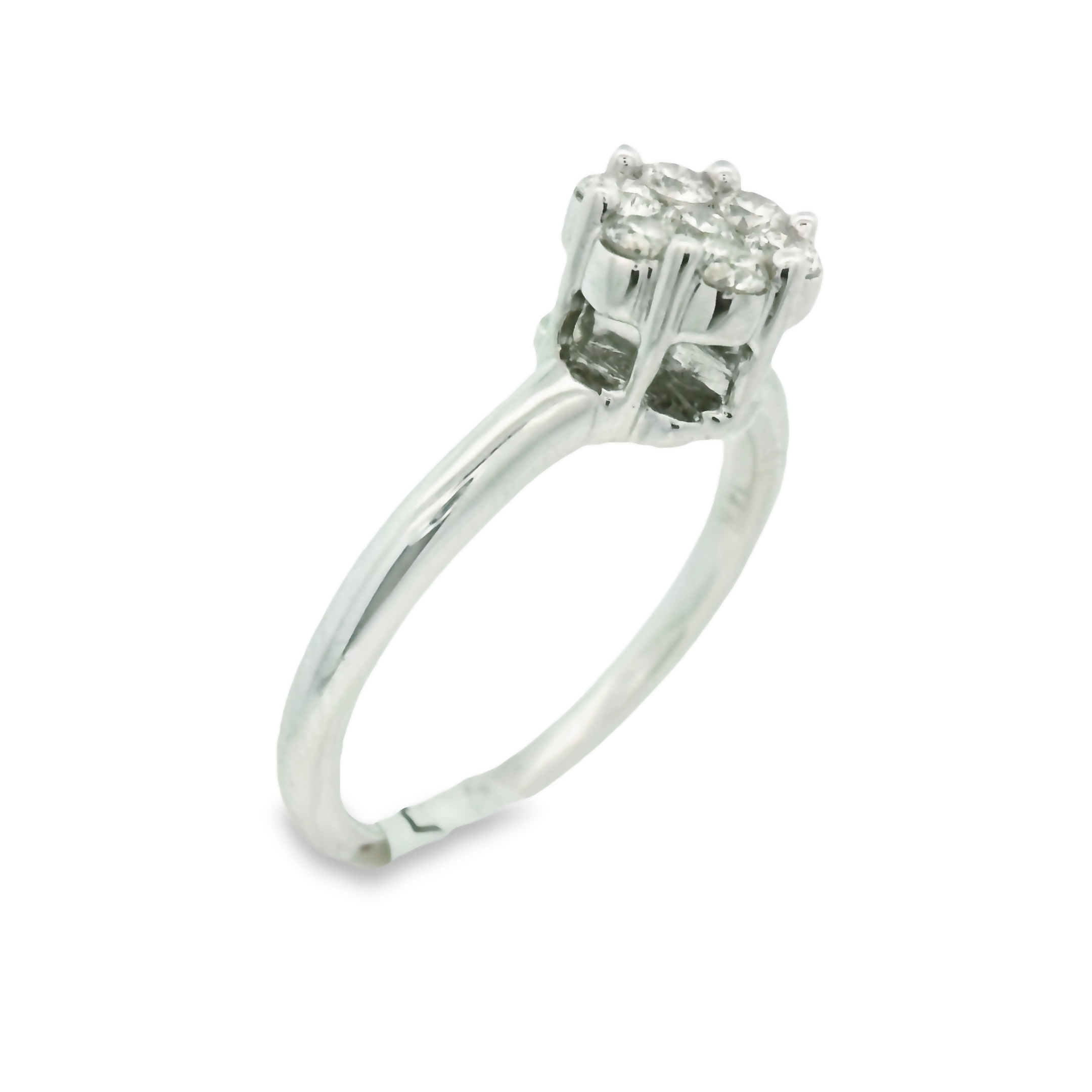 14K DIAMOND Flower-Shaped Diamond Cluster White Gold Engagement Ring