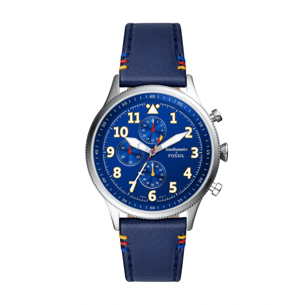 Southwest Airlines Limited Edition Retro Pilot Chronograph Blue Leather Watch