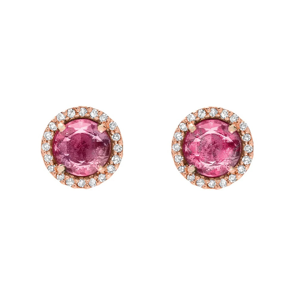 14K ROSE GOLD TOURMALINE AND DIAMOND STUD EARRINGS