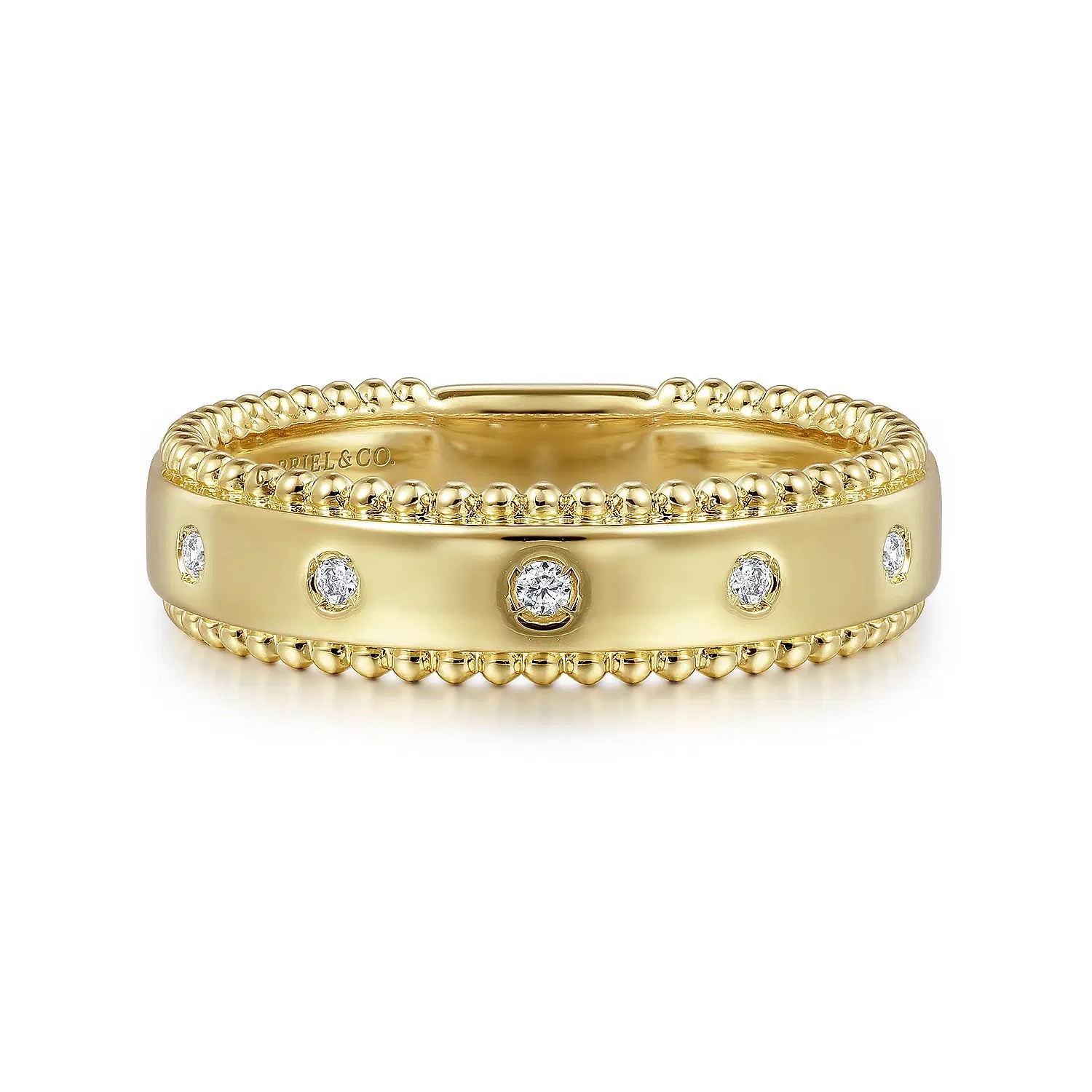 STACKABLES - 14K Yellow Gold Bujukan Diamond Bezel Wide Stackable Ladies Ring