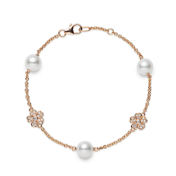 Mikimoto Cherry Blossom Akoya Cultured Pearl and Diamond Bracelet in 18K Pink Gold