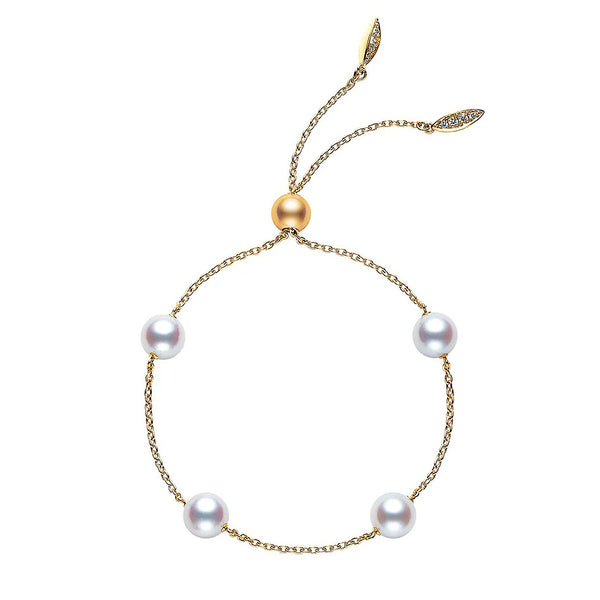 Mikimoto Akoya Cultured Four Pearl Station Bracelet in 18K Yellow Gold