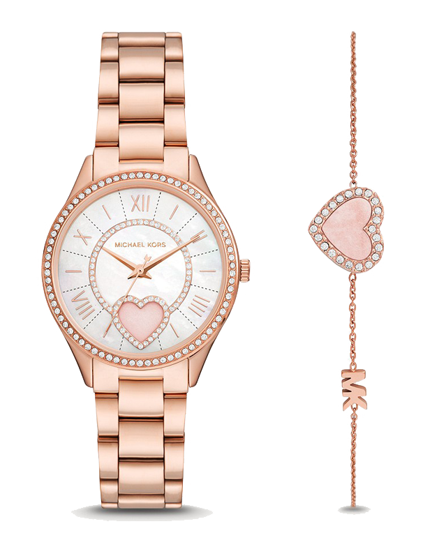 Michael Kors Three-Hand Rose Gold-Tone Stainless Steel Watch and Bracelet Set