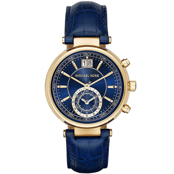 Michael Kors Women's MK2425 Sawyer Chronograph Blue Leather Watch