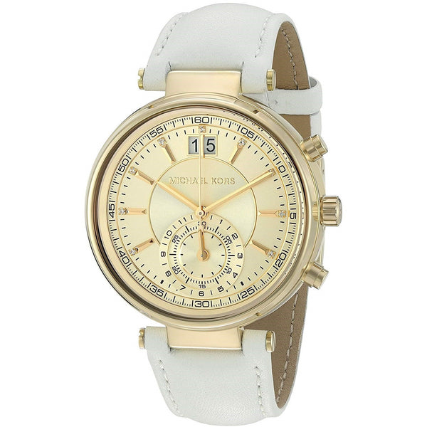 Michael Kors Women's MK2528 Sawyer Dual Time Crystal White Leather Watch