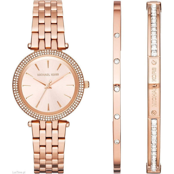 Michael Kors Women's MK3431 Darci Bracelet and Bangle Set Crystal Rose-Tone Stainless Steel Watch