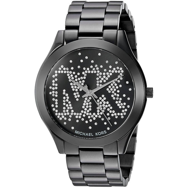 Michael Kors Women's MK3589 Slim Runway MK Logo Crystal Black Stainless Steel Watch