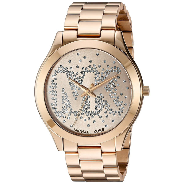 Michael Kors Women's MK3590 Slim Runway MK Logo Crystal Gold-Tone Stainless Steel Watch