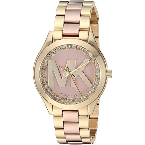 Michael Kors Women's MK3650 Mini Slim Runway Crystal MK Logo Two-Tone Stainless Steel Watch
