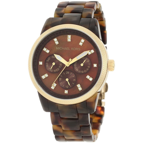 Michael Kors Women's MK5038 Jet Set Multi-Function Crystal Tortoise Shell Acrylic Watch