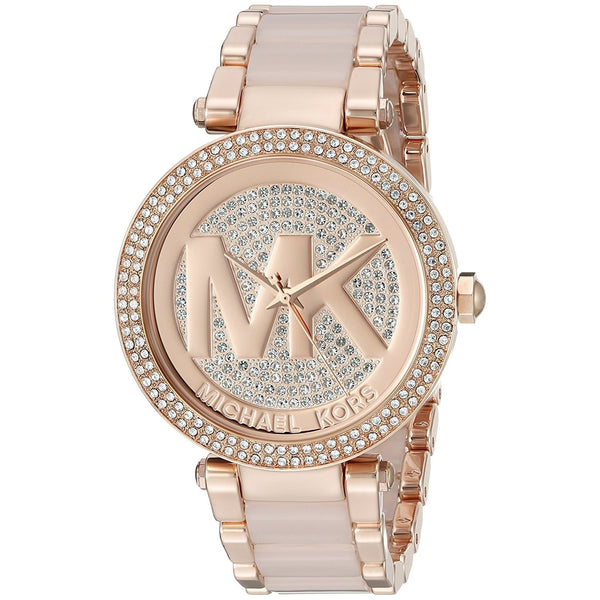 Michael Kors Women's MK6176 Parker MK Logo Crystal Rose-Tone Stainless Steel Watch