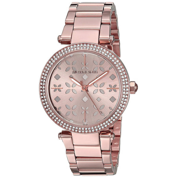Michael Kors Women's MK6470 Mini Parker Floral Cutout Crystal Rose-Tone Stainless Steel Watch