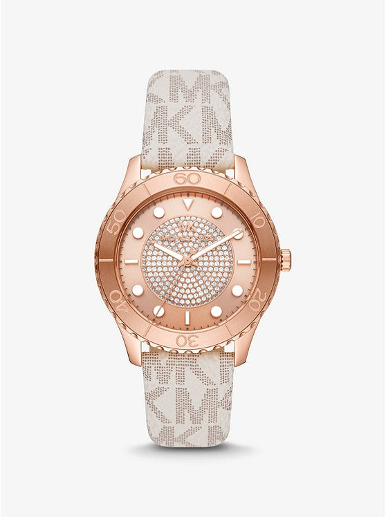 Oversized Runway Dive Pavé Rose Gold-Tone and Logo Watch