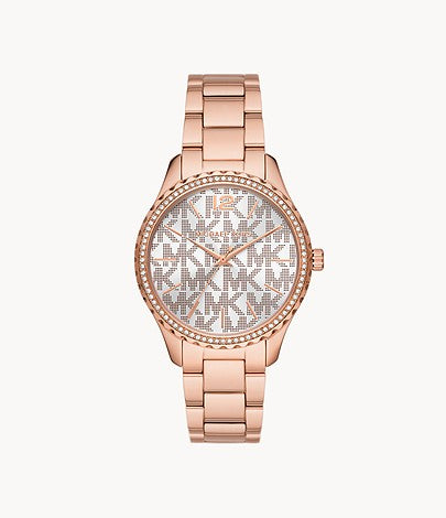 Michael Kors Layton Three-Hand Rose Gold-Tone Stainless Steel Watch