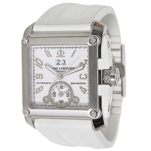 Baume & Mercier Men's MOA08839 Hampton Square XXL GMT Diamond Automatic White Rubber Watch