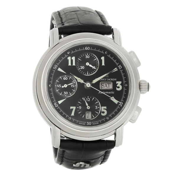 Maurice Lacroix Men's MP6318-SS001-32E Masterpiece Croneo Chronograph Black Leather Watch