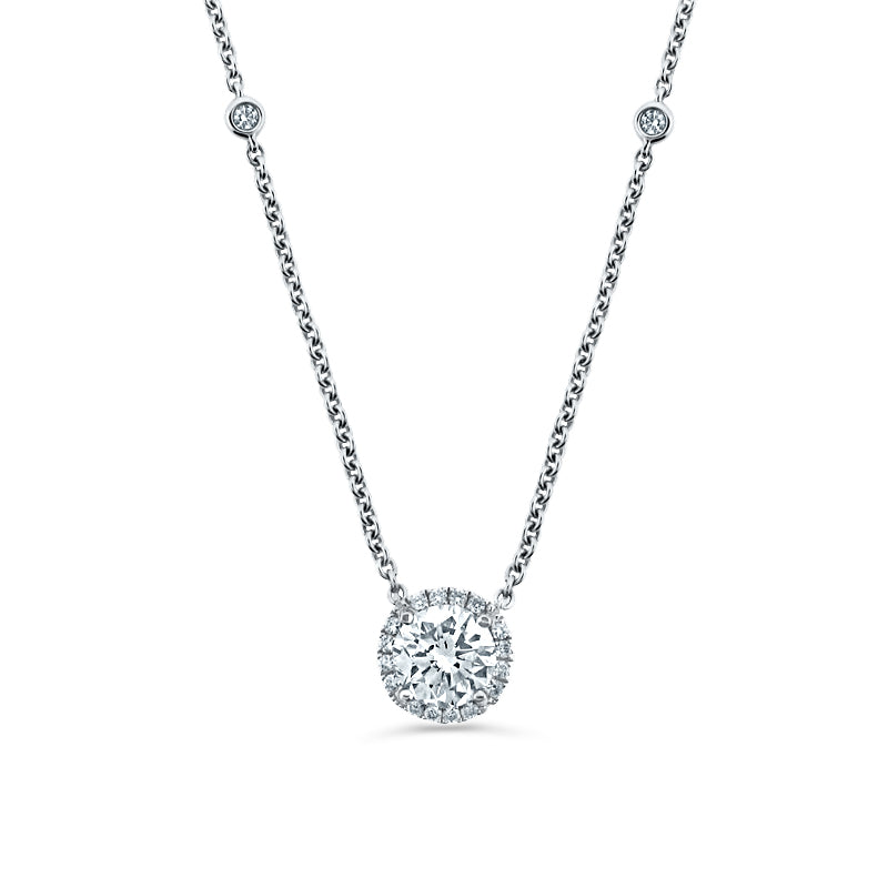 PRIVE' 18K WHITE GOLD 1.01CT BEZEL SET PENDANT WITH 0.17CT ACCENTING DIAMONDS