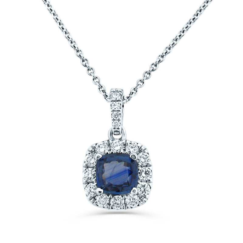 PRIVE' 18K WHITE GOLD 0.70CT SAPPHIRE WITH 0.28CT DIAMOND ACCENTED PENDANT
