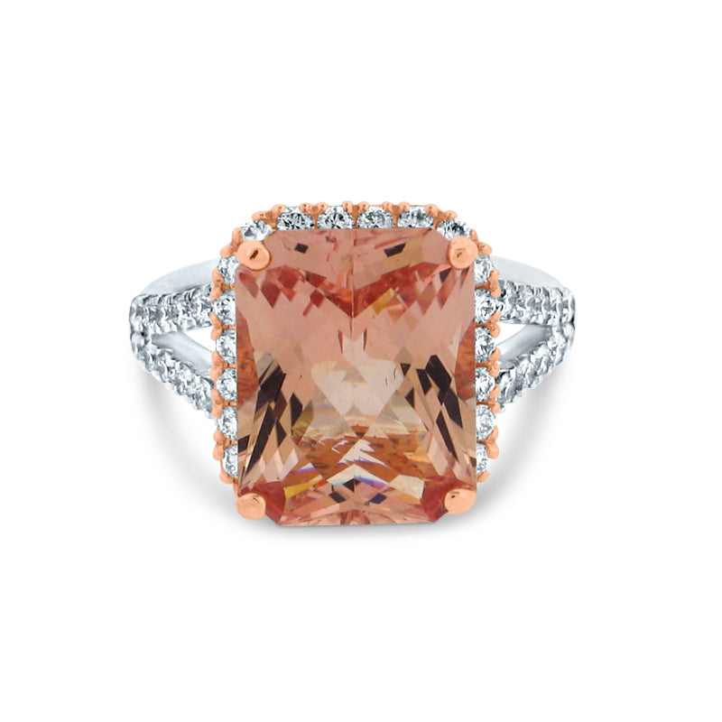PRIVE'18K WHITE & ROSE GOLD, 6.90CT MORGANITE RING WITH DIAMOND ACCENTING