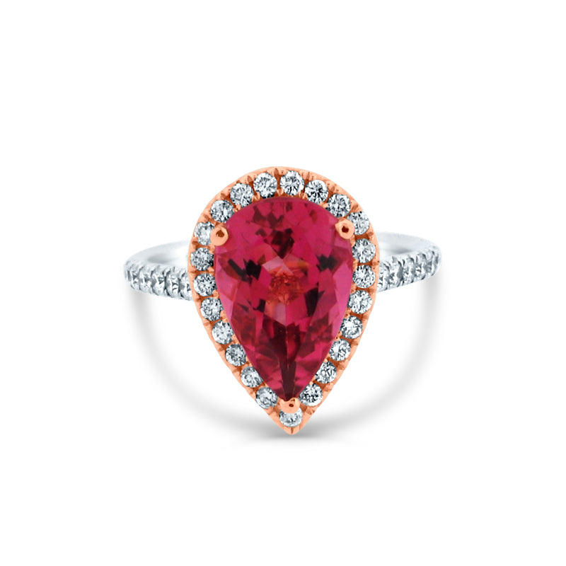 PRIVE'18K WHITE & ROSE GOLD, 3.36CT PINK TOURMALINE & 0.65CT DIAMOND ACCENTED RING
