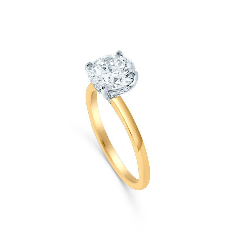 PRIVE 18K YELLOW & WHITE GOLD 1.73CT ROUND ENGAGMENT RING WITH 0.10CT ACCENTING STONES