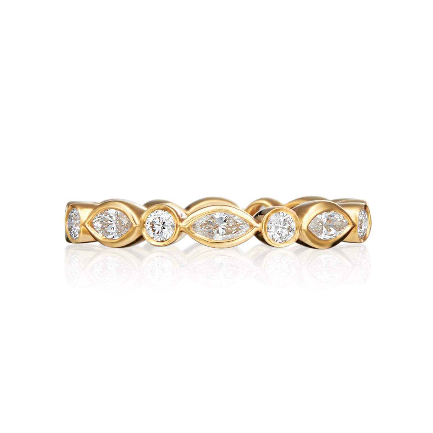 18k Yellow Gold 1.13ctw Round & Marquise Bezel Set Diamond Band- 074122