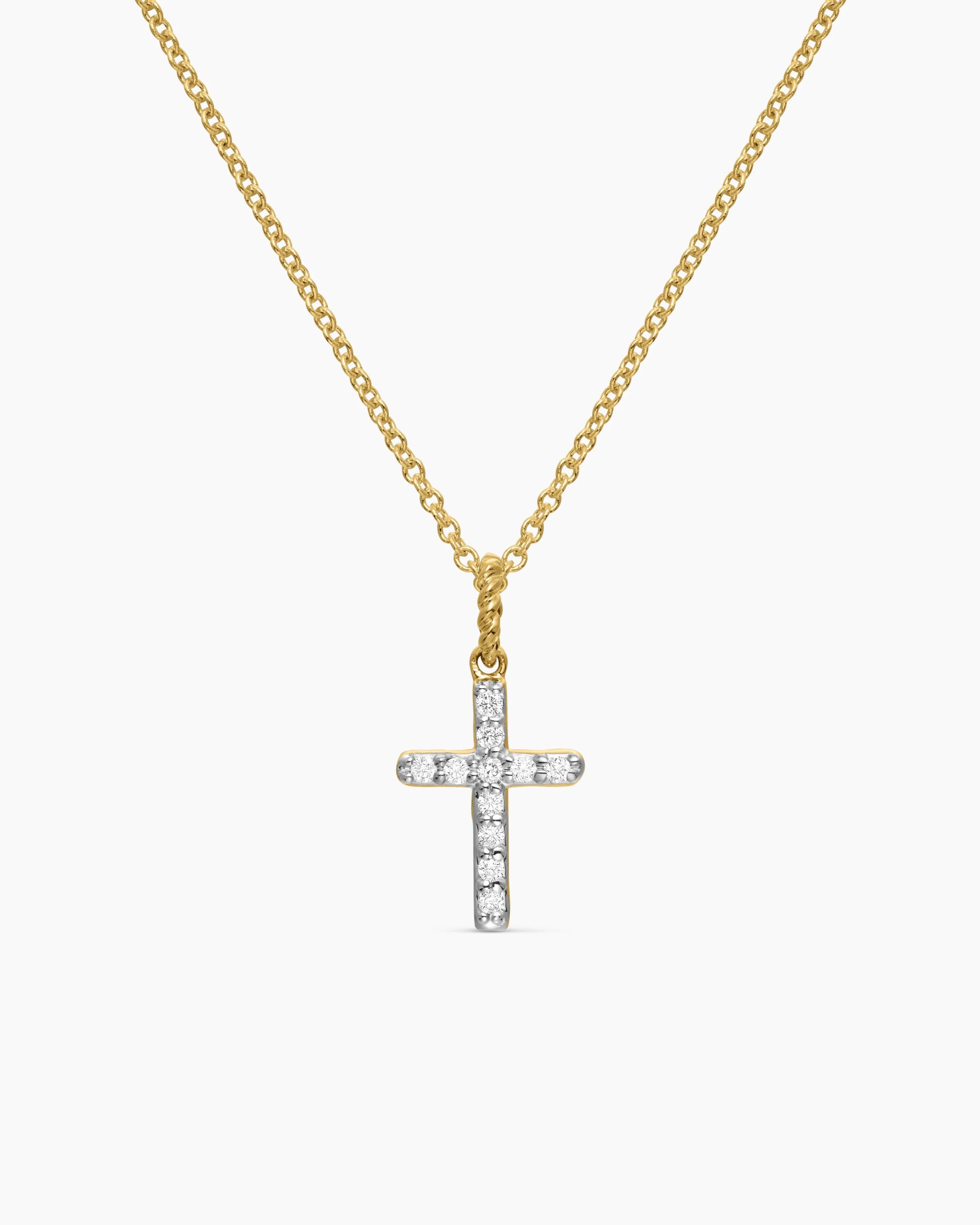 Cable Collectibles® Cross Necklace 18K Yellow Gold with Diamonds, 17mm