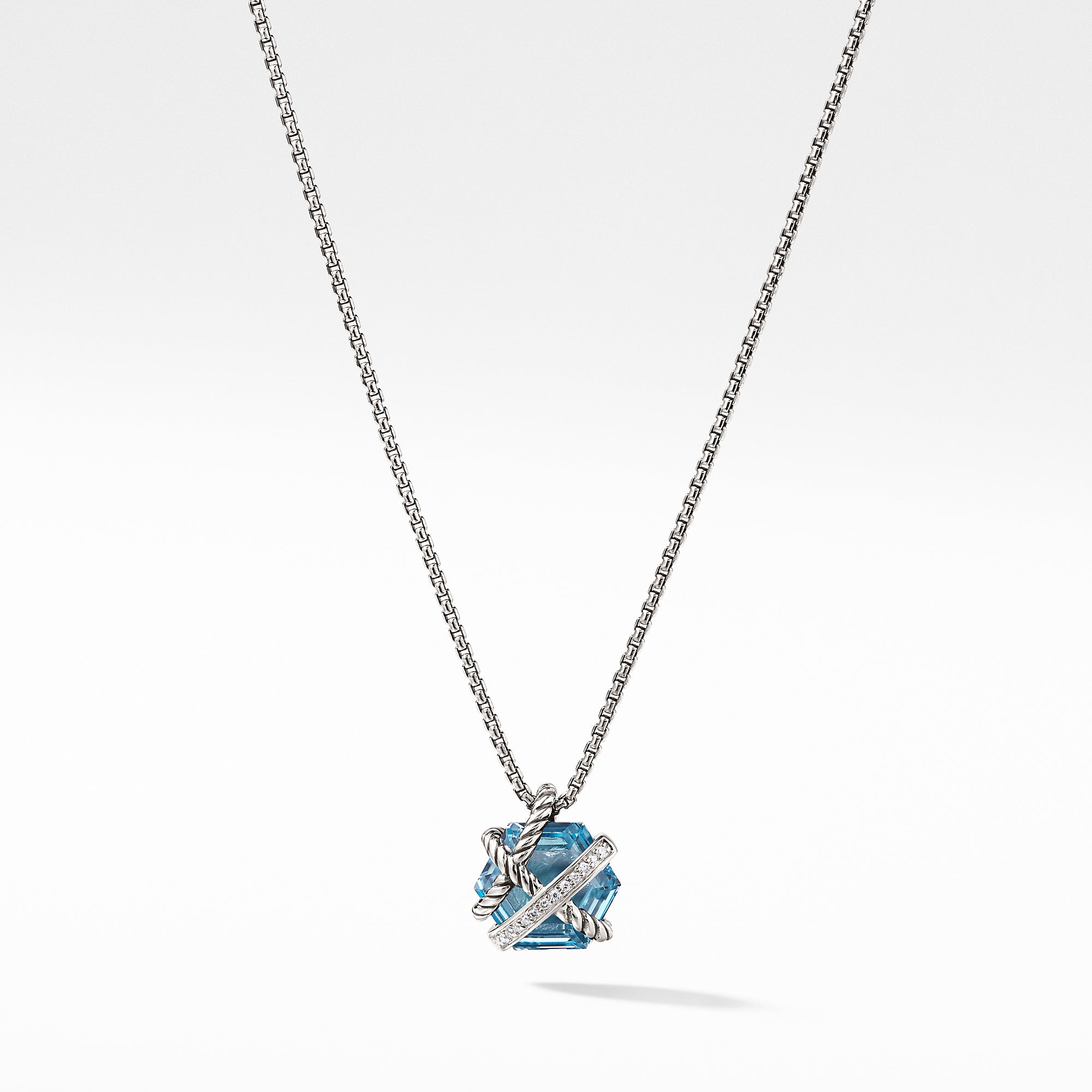 David Yurman Cable Wrap Necklace with Blue Topaz and Diamonds- N11345DSSABTDI
