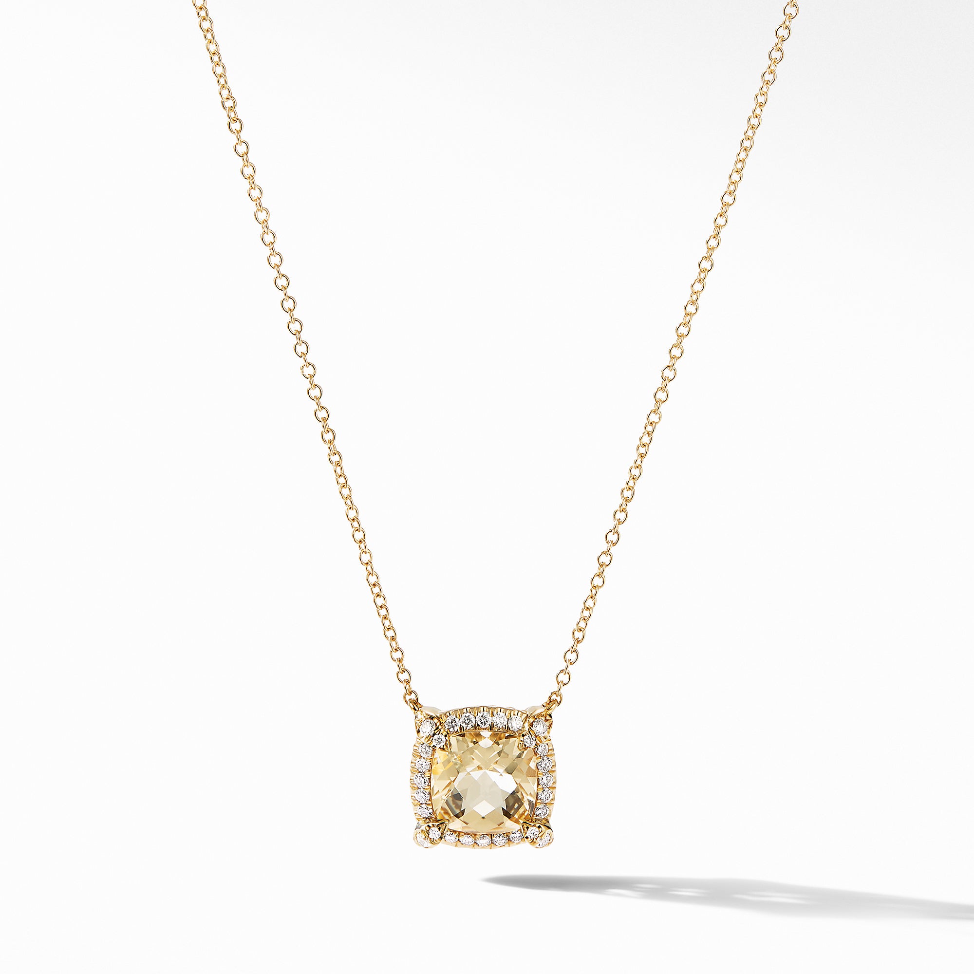 David Yurman Petite Chatelaine Pave Bezel Pendant Necklace in 18k Gold with Champagne Citrine and Diamonds- N14202D88ACCDI18