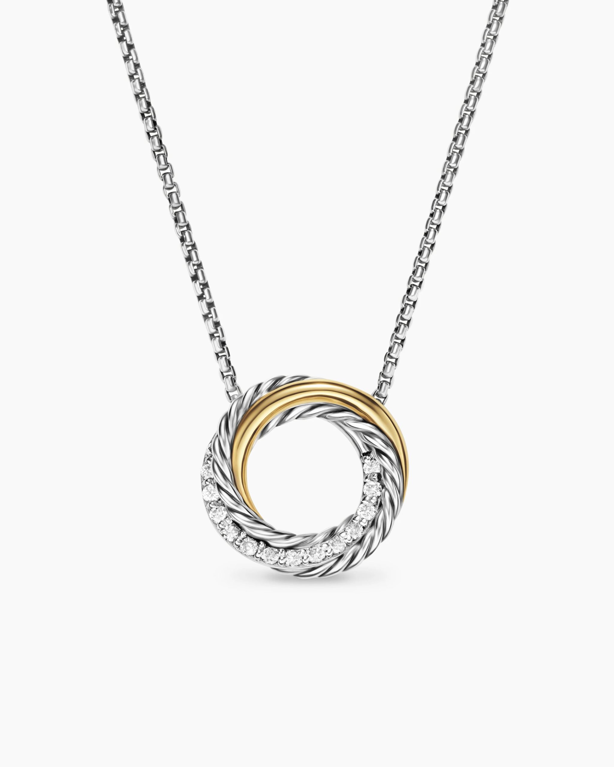 Crossover Pendant Necklace Sterling Silver with 18K Yellow Gold and Diamonds, 14.5mm