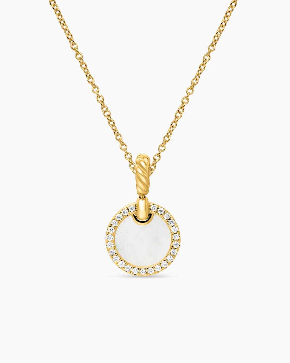 PETITE DY ELEMENTS® PENDANT NECKLACE 18K Yellow Gold with Mother of Pearl and Diamonds, 17.8mm