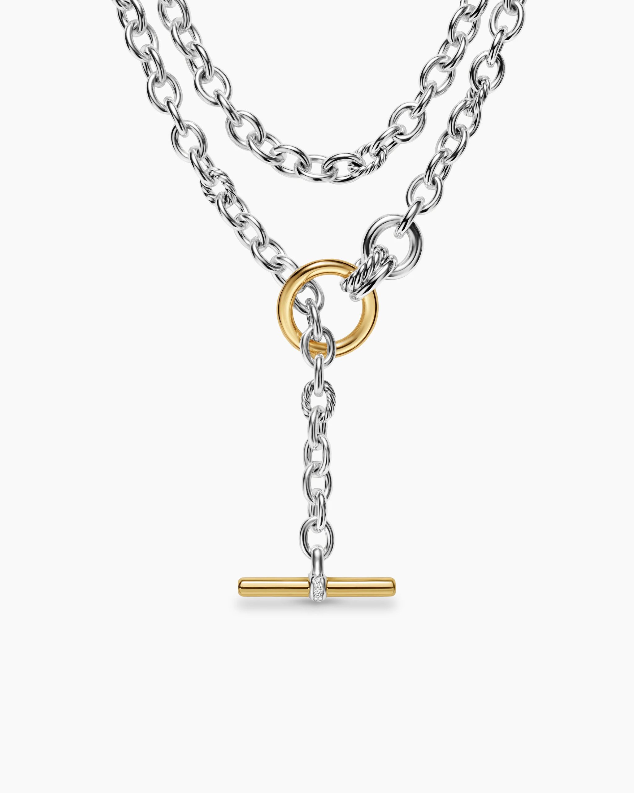 DY Mercer® Double Row Toggle Chain Necklace Sterling Silver with 18K Yellow Gold and Diamonds, 8mm