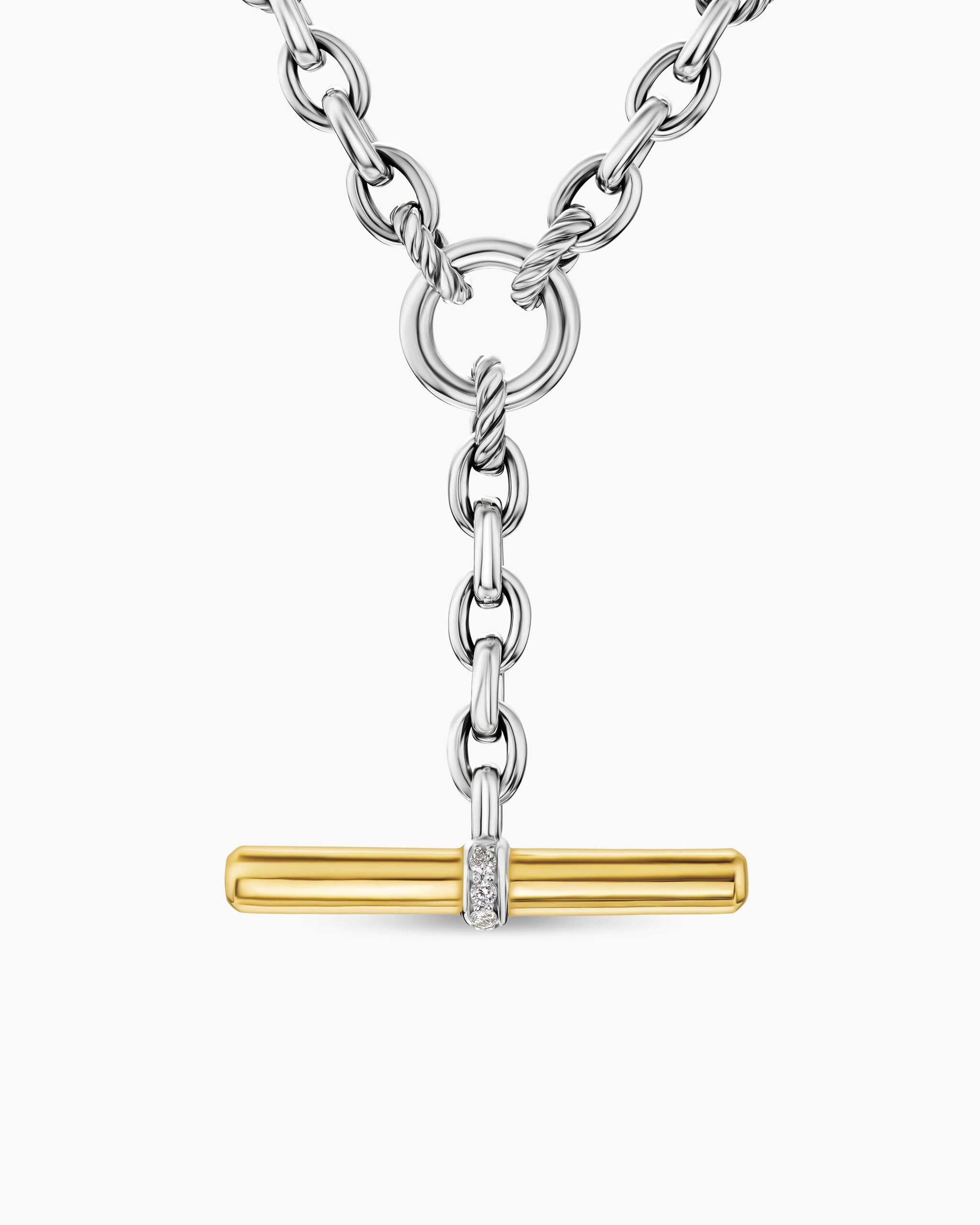 DY Mercer® Petite Toggle Chain Necklace Sterling Silver with 18K Yellow Gold and Diamonds, 4.5mm