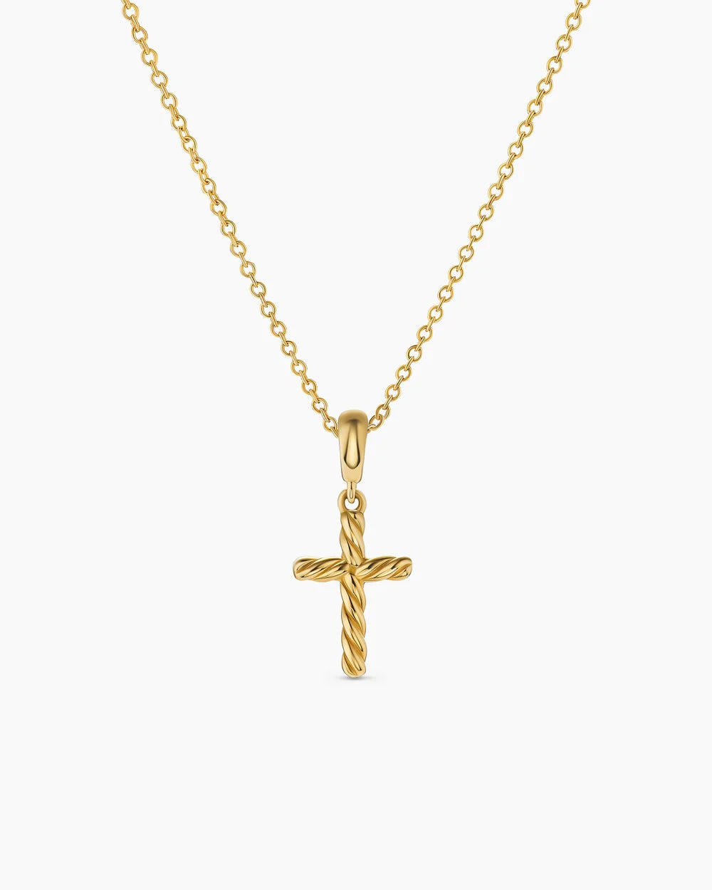 Cable Cross Pendant Necklace 18K Yellow Gold, 17.5mm