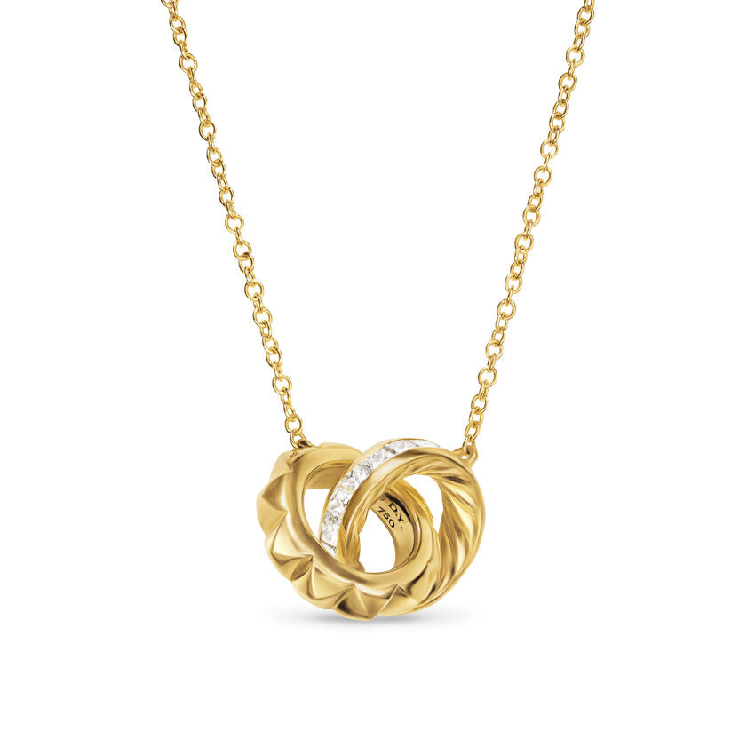 Crossover Chain Necklace in 18K Yellow Gold with Diamonds, 18.5mm