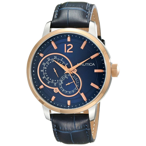 Nautica Men's NAD16501G NCT 15 Multi-Function Blue Leather Watch
