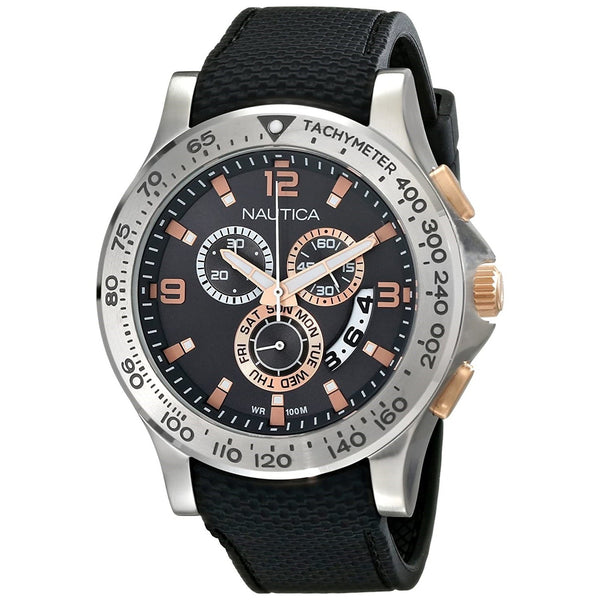 Nautica Men's NAD19504G NST 600 Chronograph Black Silicone Watch