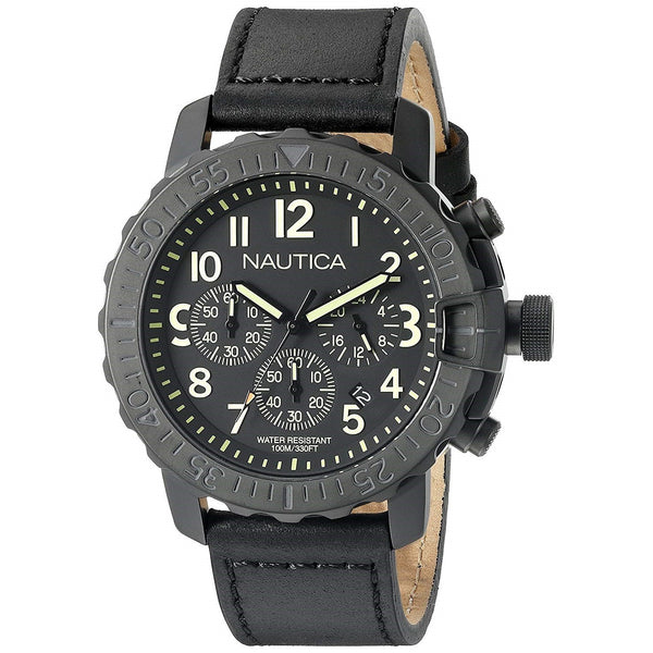 Nautica Men's NAD21006G NMS 01 Chronograph Black Leather Watch