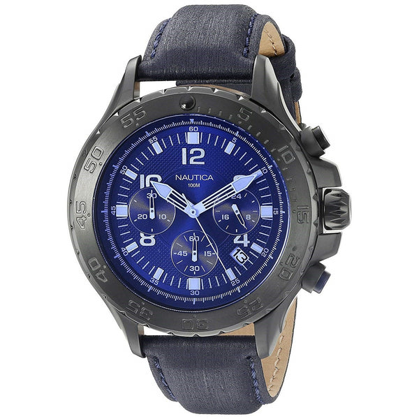 Nautica Men's NAD21008G NST Chronograph Blue Leather Watch